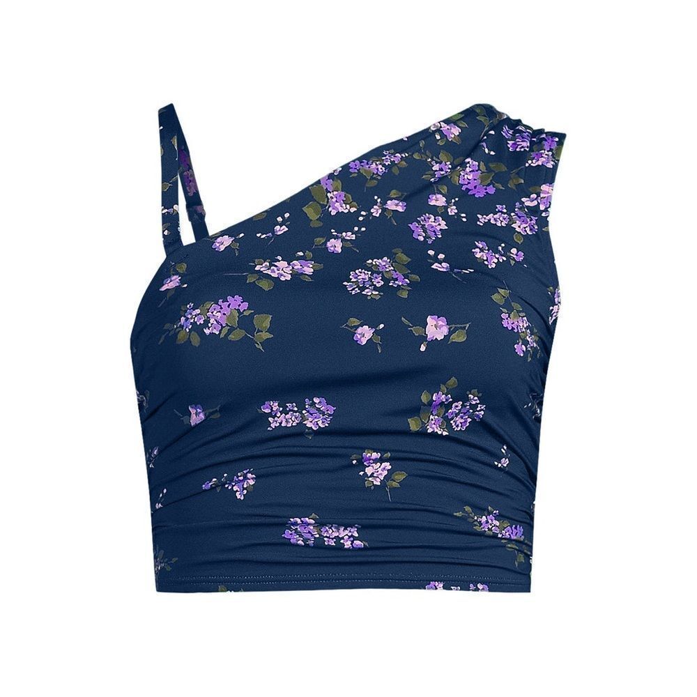 Land’s End multi way 1 shoulder soft tankini Top navy bouquet cascade floral Var